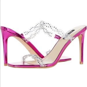 NWT Pink Rhinstone Nine West Ziggle Heeled Slide Sandals